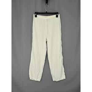 Color Me Cotton Pants Womens Small White Linen Straight Elastic Waist Pull On